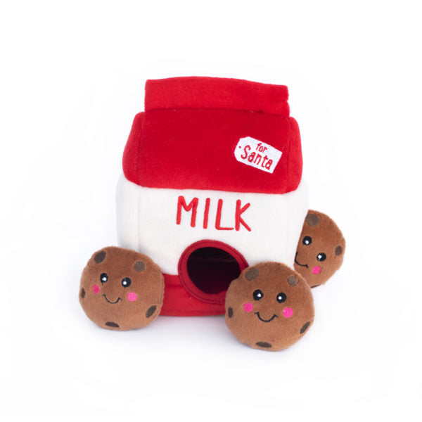 ZippyPaws Dog Toy Holiday Burrow Santa's Milk and Cookies