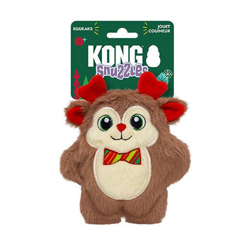 KONG Dog Toy Holiday Snuzzles Bow Tie Reindeer