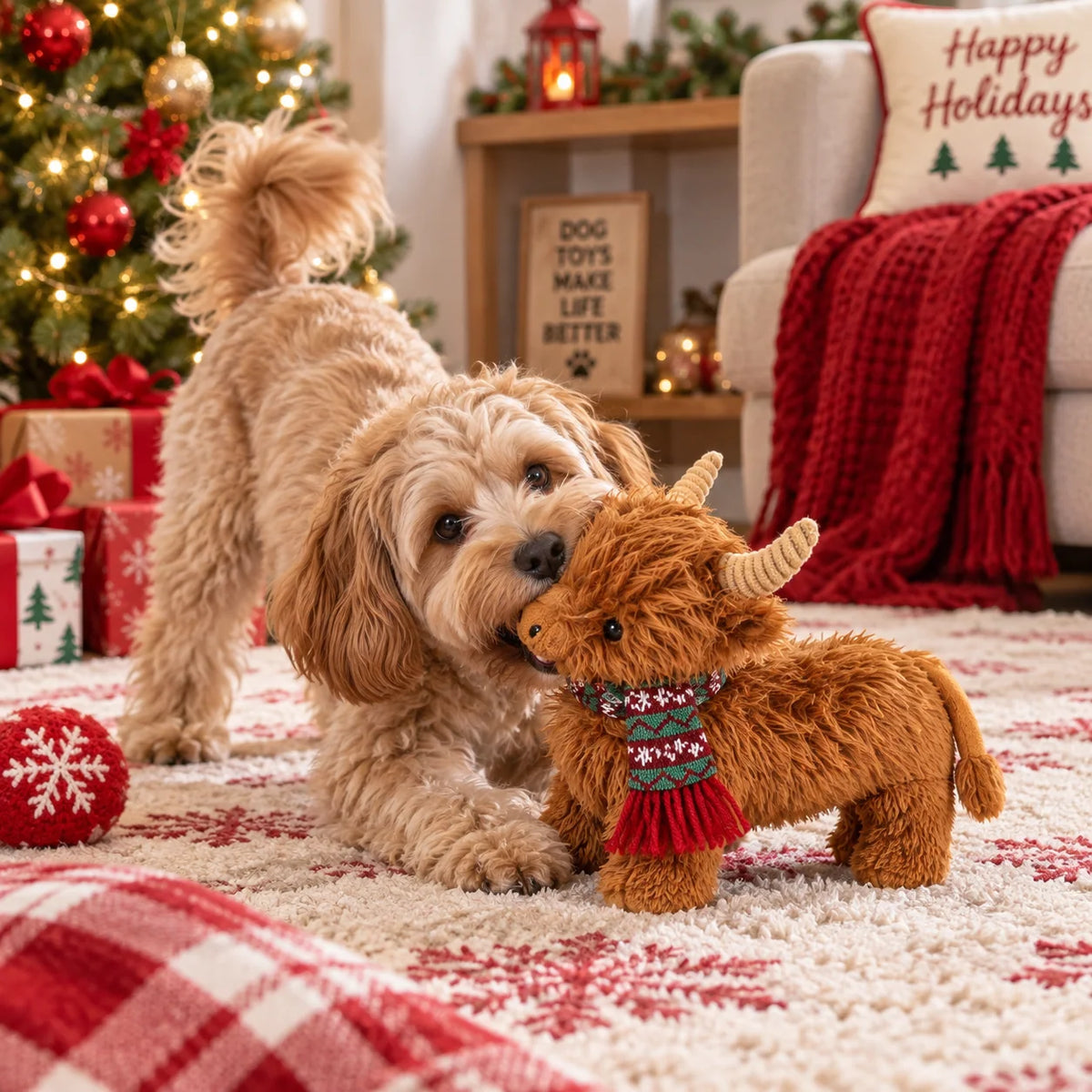 Petlou Dog Toy Christmas Golden Highland Cow