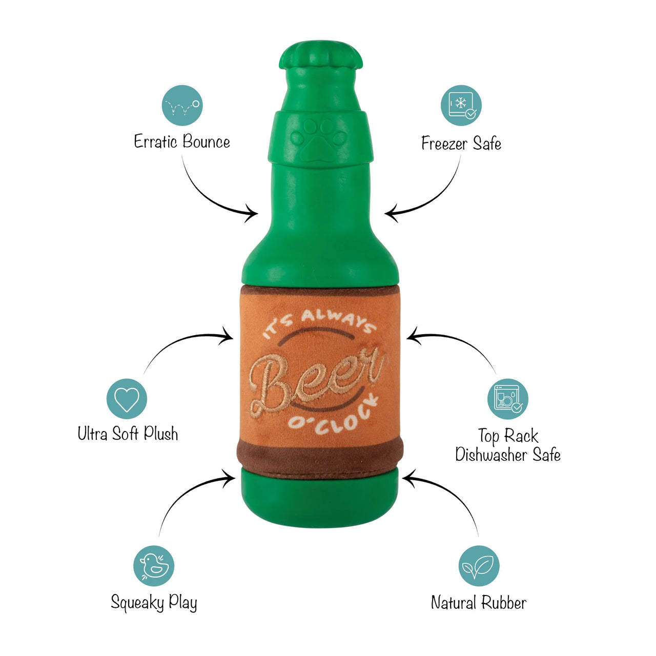 Fringe Dog Toy Rubber/Plush Beer O'Clock