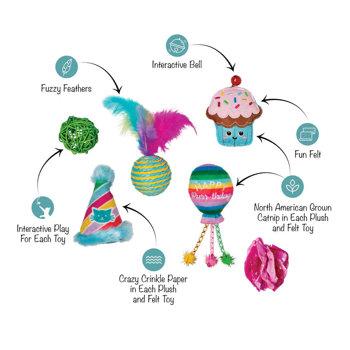 Fringe Cat Toy Happy Purr-Thday (Set of 6)