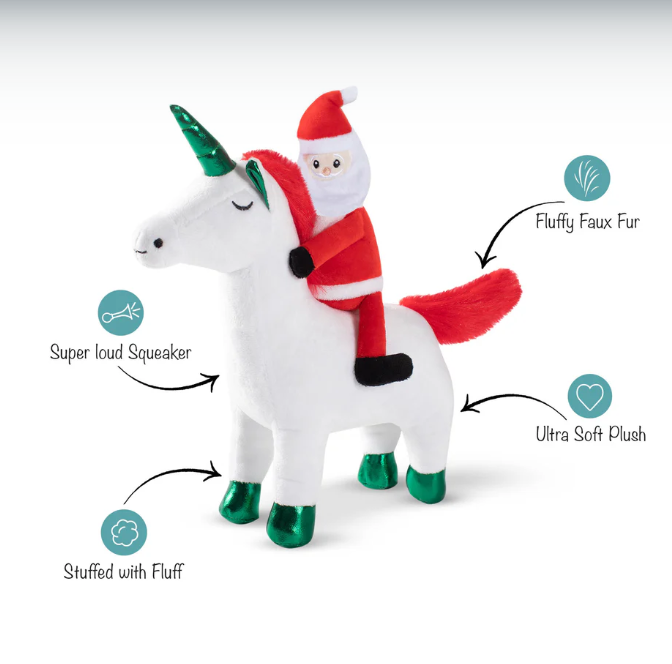 Fringe Dog Toy Holiday Santa Unicorn