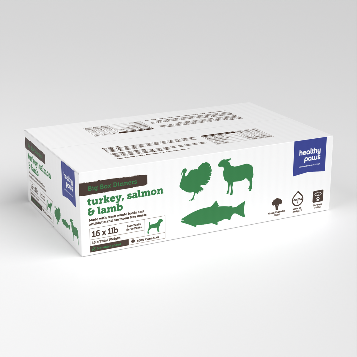 Healthy Paws Big Box Dinner Variety Pack (Turk/Salm/Lamb) 16LB Bon A