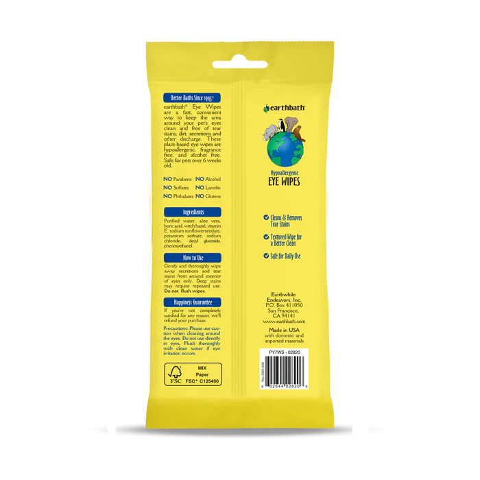 Earthbath Wipes Eye (Witch Hazel & Aloe) CLEARANCE FINAL SALE