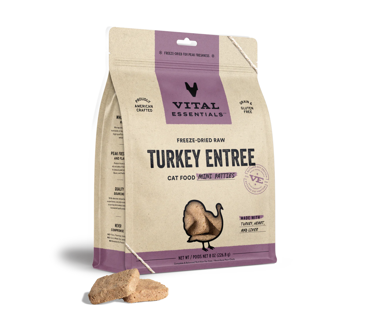 Vital Essentials Cat Freeze Dried Mini Patties Turkey *SPECIAL ORDER*