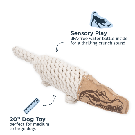 Tall Tails Dog Toy Natural Leather Crunch Crocodile Rope
