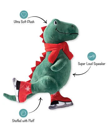 Fringe Dog Toy Holiday Ice Skating T-Rex