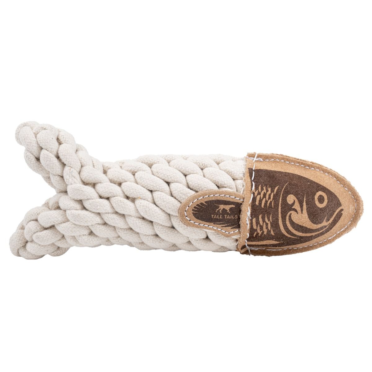 Tall Tails Dog Toy Natural Leather Crunch Fish Rope