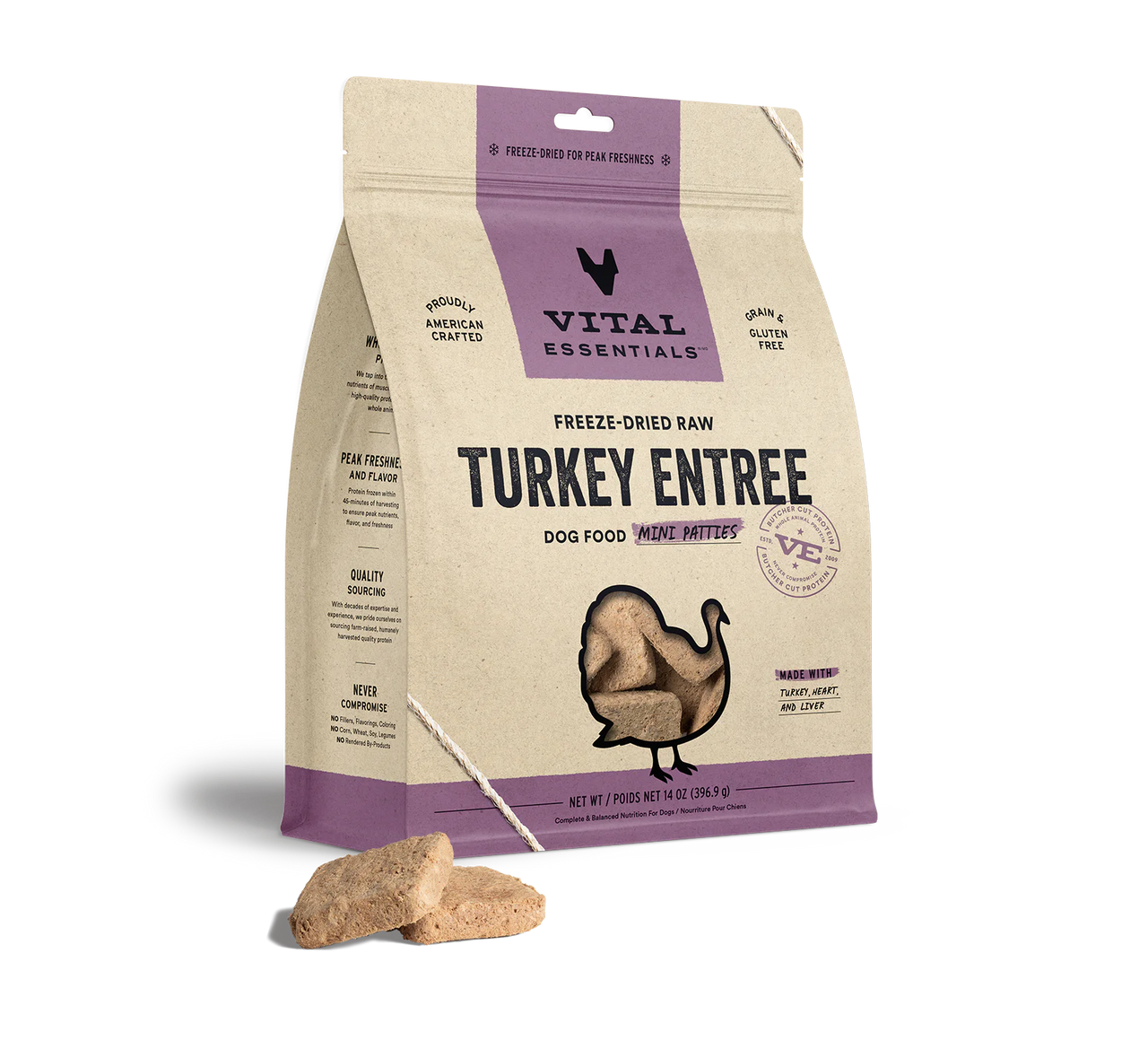Vital Essentials Dog Freeze Dried Mini Patties Turkey